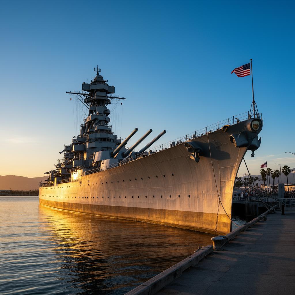 Battleship USS Iowa moored at the Port of Los Angeles in San Pedro