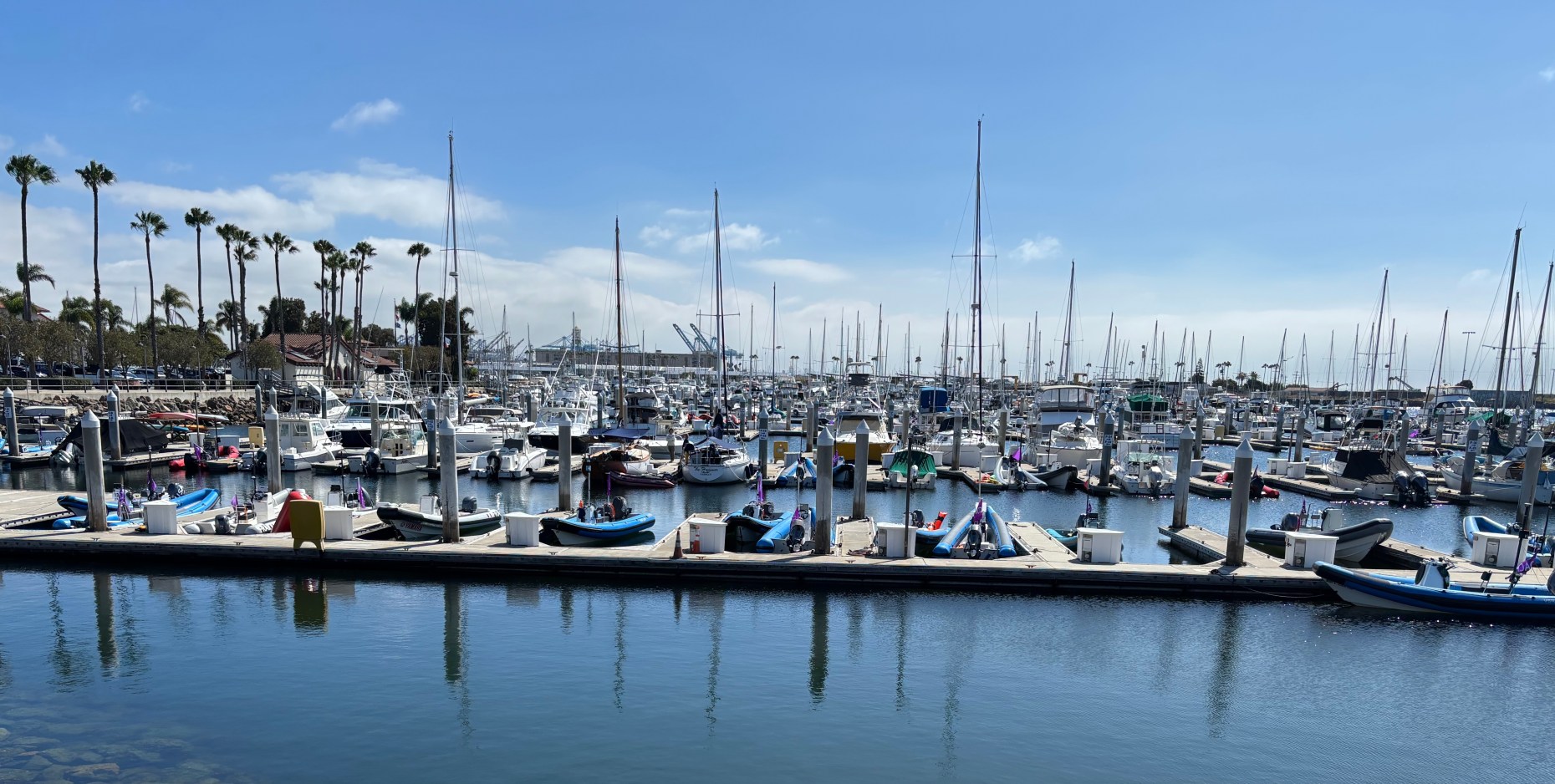 Small boats docked at Cabrillo Marina in San Pedro